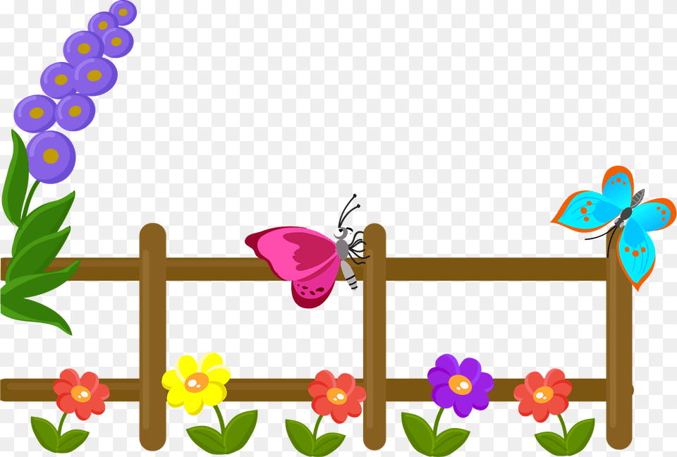 Fence With Flowers And Butterflies Clipart, Flower, Petal, Plant, Purple Free Png Download