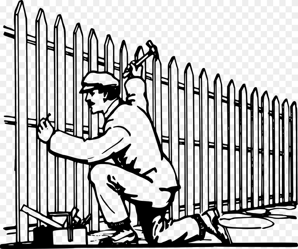 Fencing Clipart Stance Man Fixing A Fence, Gray Free Transparent Png