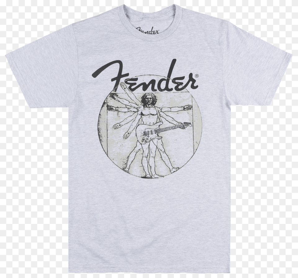 Fender Electric Guitars Vitruvian Man T Shirt Music Instruments Tee Heather Grey Fender, Clothing, T-shirt, Adult, Wedding Png Image