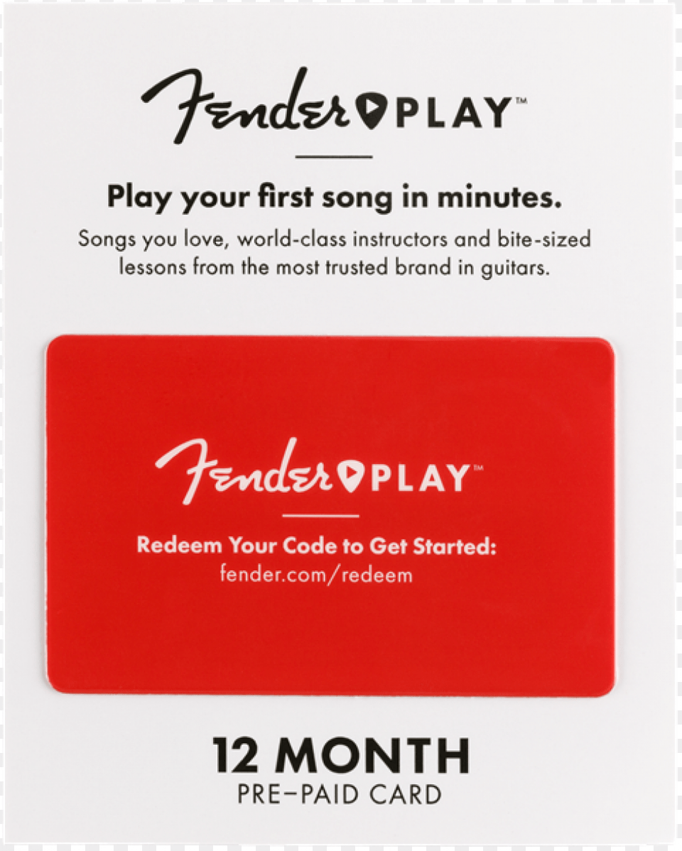 Fender Play 12 Month Subscription Prepaid Card Fender Musical Instruments Corporation, Advertisement, Poster, Text, Business Card Free Png Download