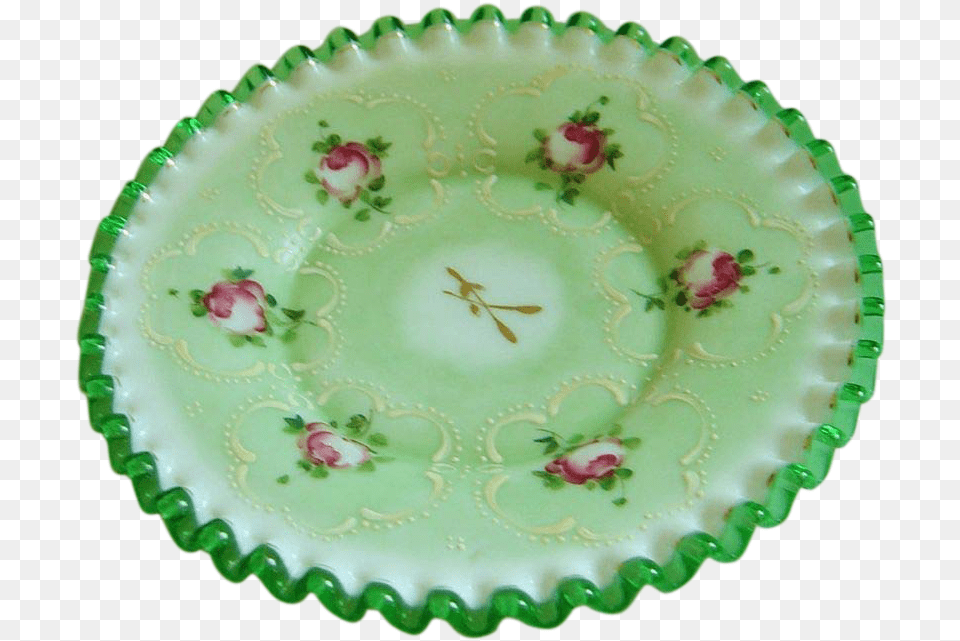 Fenton Emerald Crest Green Mist And Chartelon Pattern Bead, Art, Pottery, Porcelain, Plate Png
