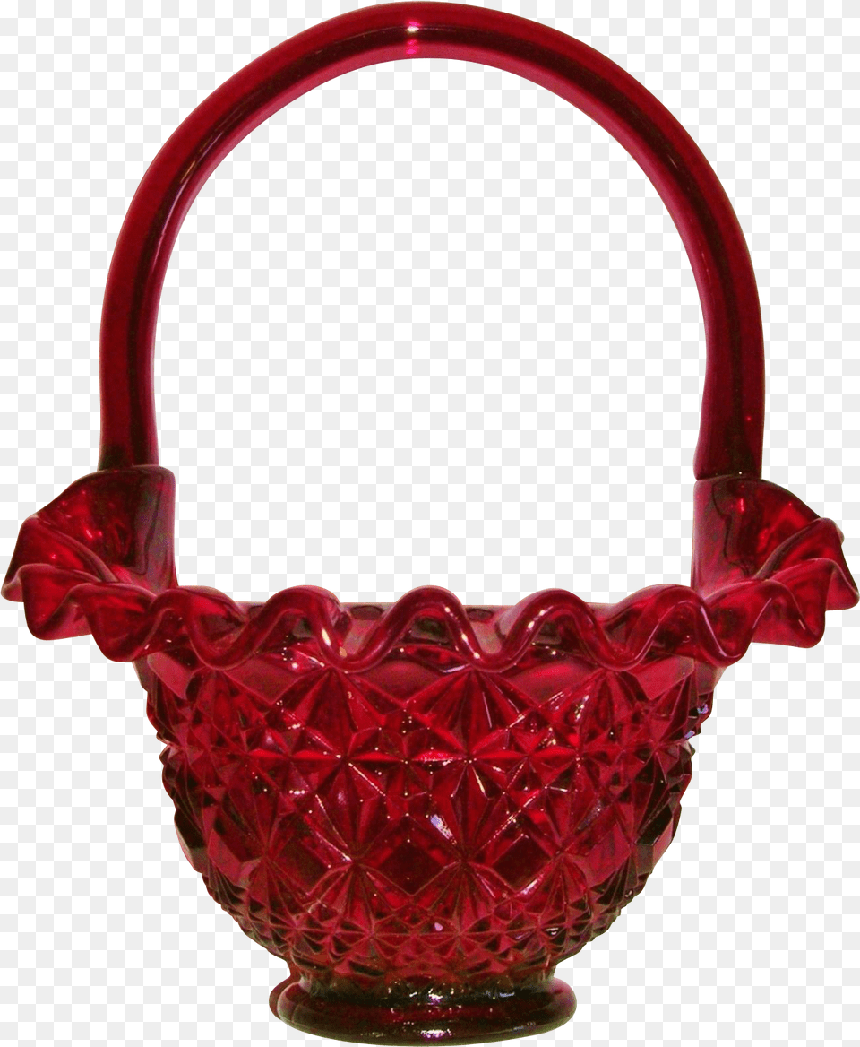 Fenton Ruby Red Diamond Fan Ruffled Basket Floral Design, Accessories, Bag, Handbag, Glass Free Transparent Png