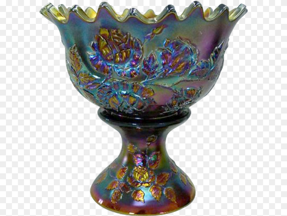 Fenton Wreath Of Roses Blue Square Punch Bowl Porcelain, Art, Glass, Goblet, Jar Free Png Download
