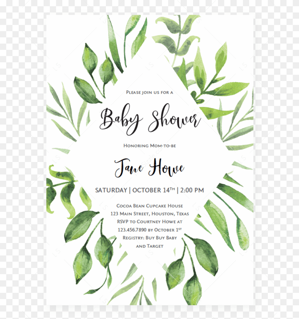 Fern And Leaves Baby Shower Invitation Template By Baby Shower, Advertisement, Herbal, Herbs, Leaf Png Image