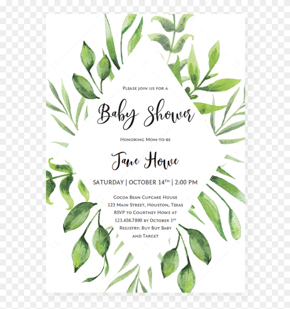 Fern And Leaves Baby Shower Invitation Template By Bar Soap, Advertisement, Herbal, Herbs, Leaf Free Png Download