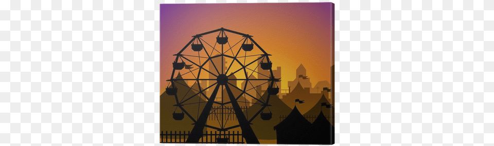 Ferris Wheel And Circus Silhouette In Front Of A City Rueda Del Circo, Amusement Park, Ferris Wheel, Fun Free Png