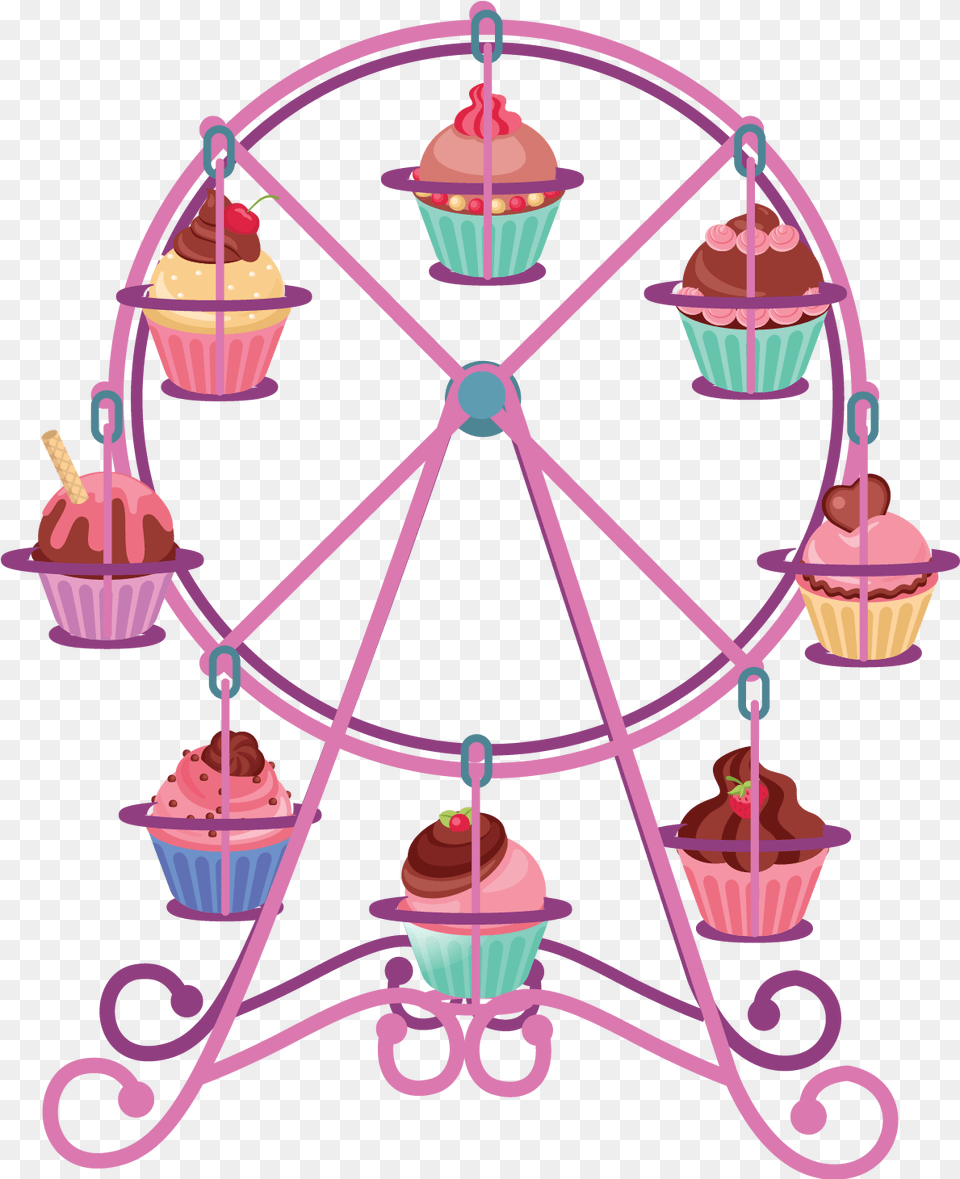 Ferris Wheel Cartoon, Cake, Cream, Cupcake, Dessert Png