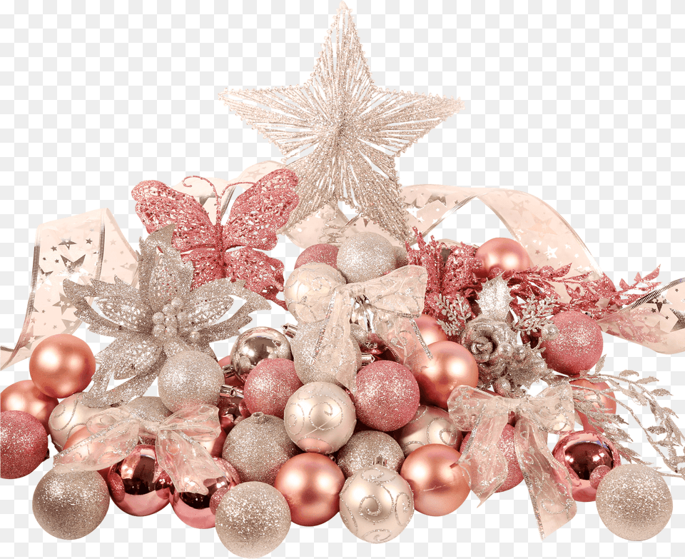 Festive Christmas Tree Decoration Set In Pink And Christmas Decoration In Pink And Silver, Accessories, Christmas Decorations, Festival, Animal Png Image