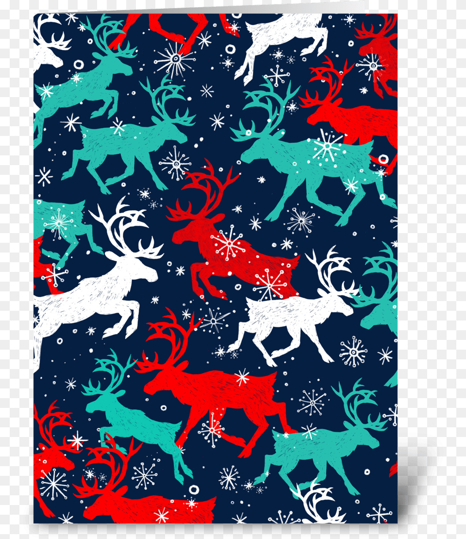 Festive Snow Caribou Greeting Card Reindeer, Home Decor, Rug, Art, Pattern Free Png