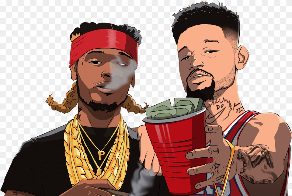 Fetty Wap X Pnb Rock Money Hoes And Flows Streamampdownload Fetty Wap And Pnb Rock Cartoon, Adult, Male, Man, Person Free Png Download
