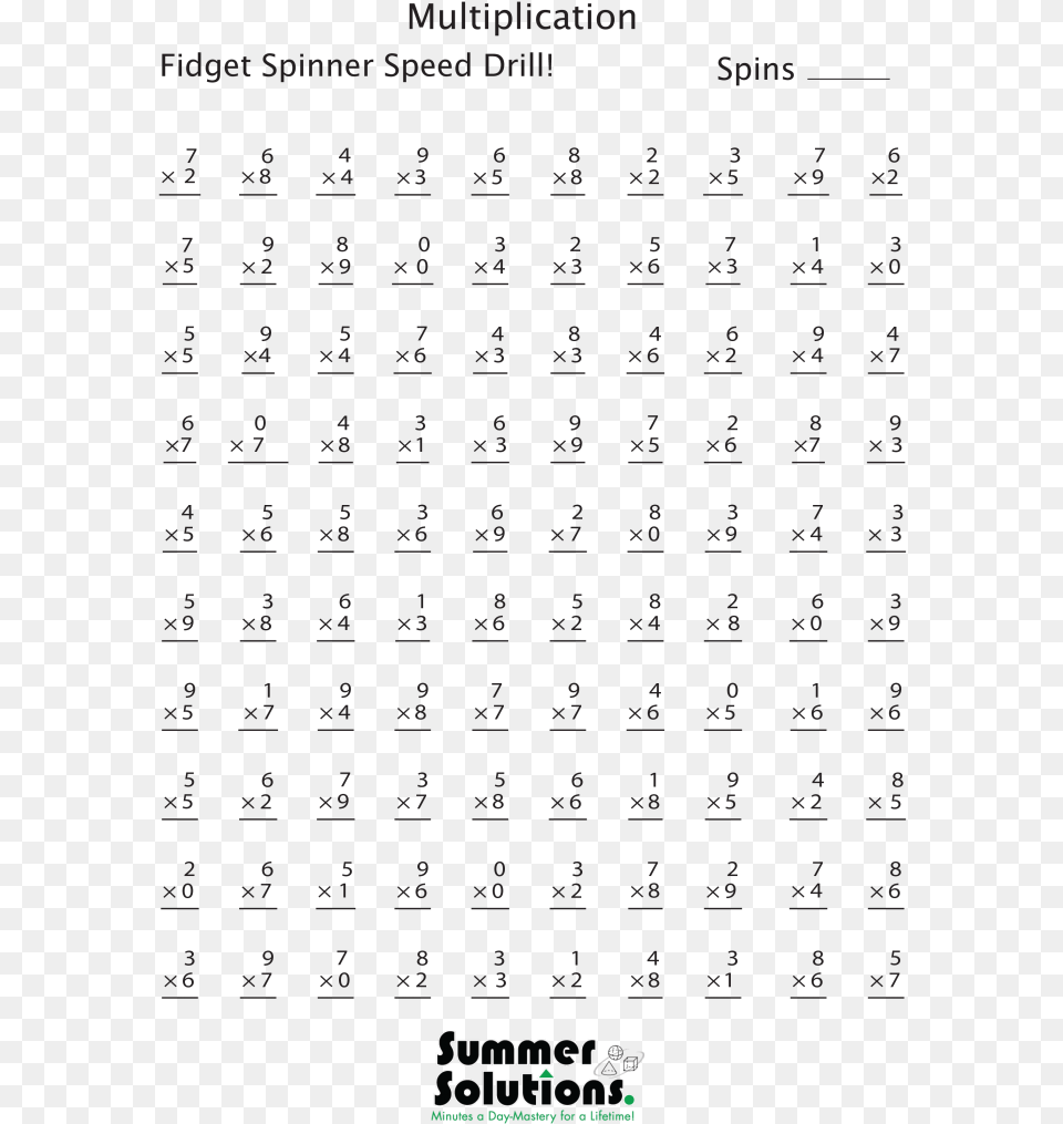 Fidget Spinner Math Worksheet Multiplication Worksheets Summer Solutions English Grammar And Writing Mechanics, Text Free Png Download