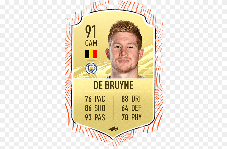 Fifa 21 Player Ratings Bruyne Fifa 21 Card, Text, Adult, Male, Man Free Transparent Png