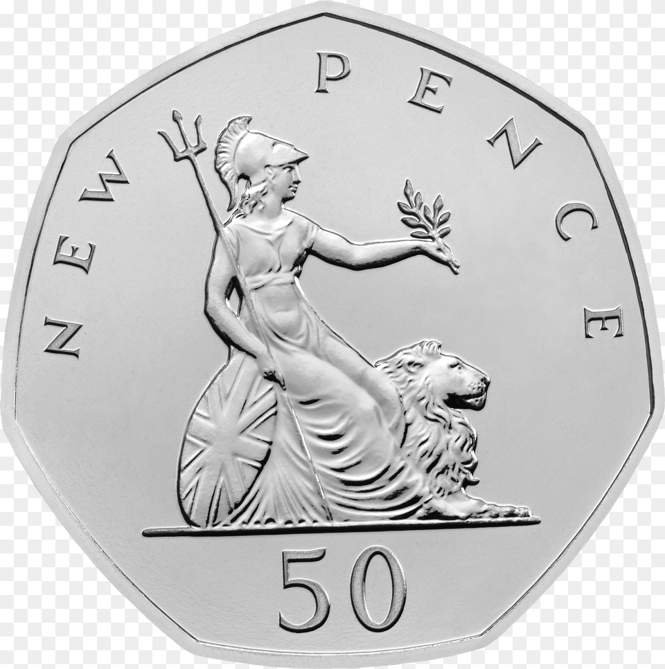 Fifty Pence Coin, Person, Silver, Money, Face Free Png