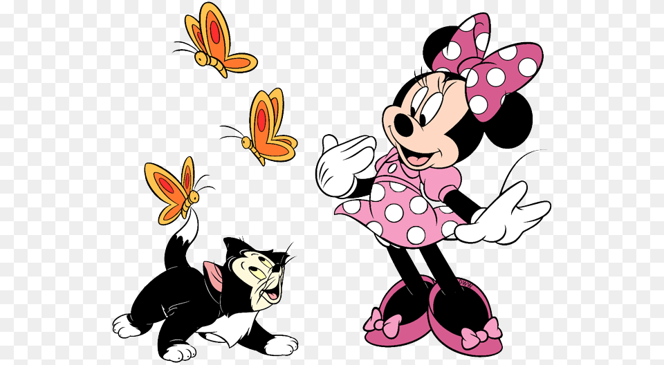 Figaro Minnie Mouse Download Minnie Mouse With Butterflies, Book, Cartoon, Comics, Publication Png Image