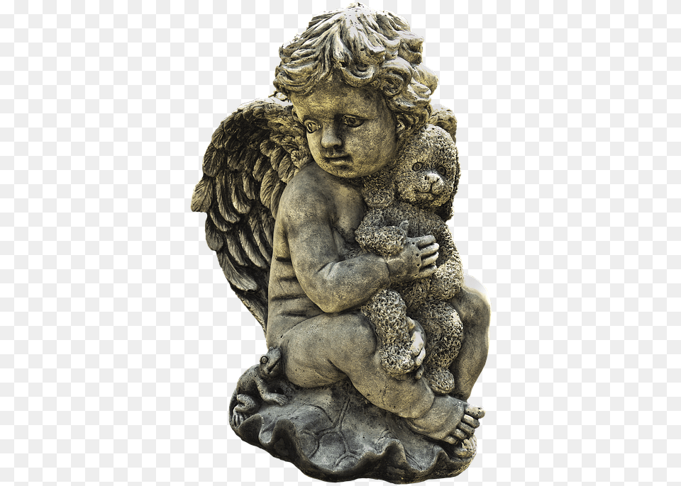 Figure Angel Cherub Sitting Kids Teddy Bear Wing Statue, Baby, Person, Teddy Bear, Toy Free Transparent Png