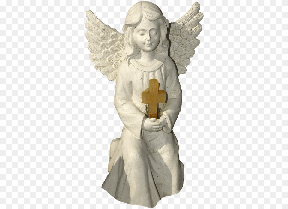 Figure Angel Cross Kneeling Cherub Ceramic Angel The Cross, Symbol, Adult, Bride, Female Png Image