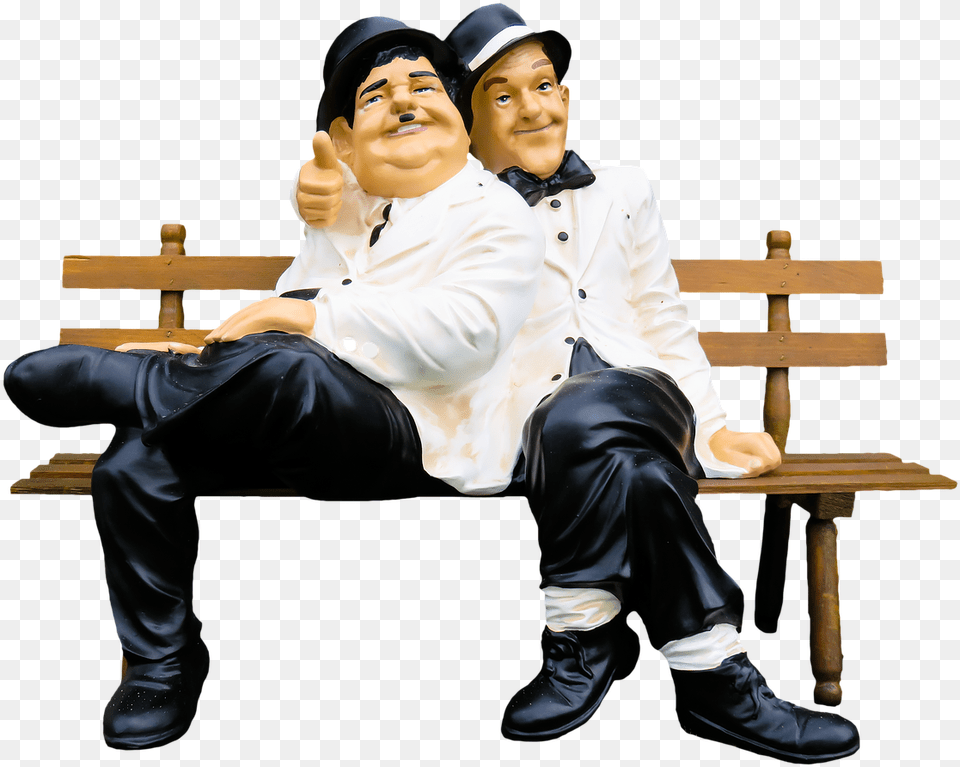 Figures Thick And Stupid Stan Laurel Oliver Hardy Dick Und Doof Figuren, Bench, Furniture, Adult, Shoe Free Png Download