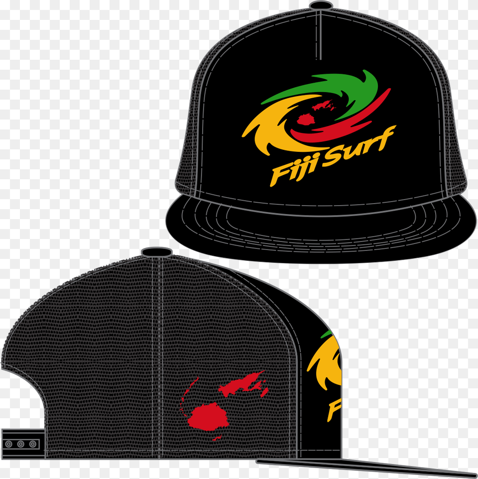 Fiji Surf Cyclone Rasta Logo Black Snap Back Hat Snap Back Cap, Baseball Cap, Clothing, Swimwear Free Transparent Png