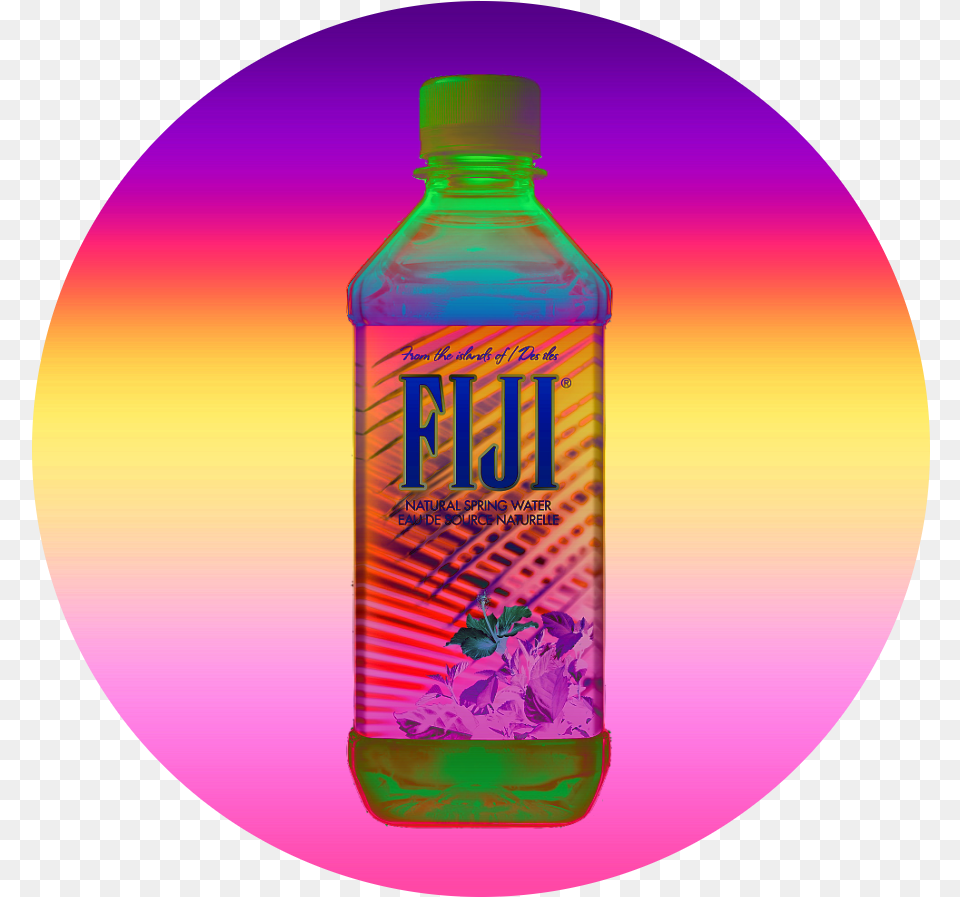 Fiji Water Vaporwave Hd Vaporwave Fiji Bottle, Water Bottle, Beverage, Disk Free Transparent Png