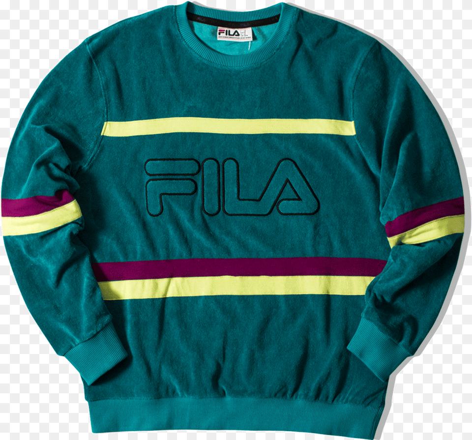 Fila Sweaters Jace Striped Toweling Crew Green Long Sleeved T Shirt, Clothing, Knitwear, Sweater, Sweatshirt Png Image