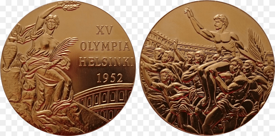 Filemedal Of Olympic Summer Games 1952png Wikimedia Commons Coin, Gold, Wedding, Person, Money Png