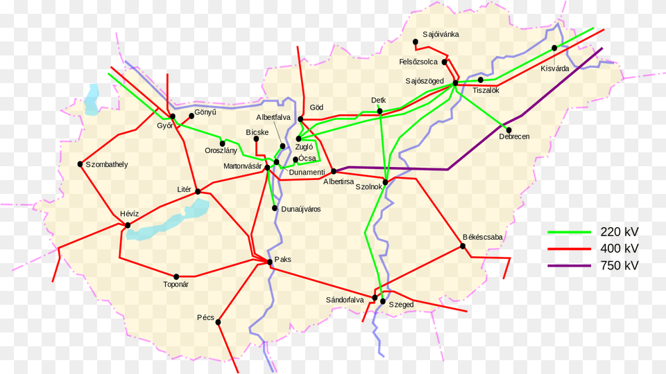 Filepower Lines Hungarysvg Wikimedia Commons Magyarorszg Villamos Hlzati Trkpe, Chart, Plot, Map, Atlas Free Transparent Png