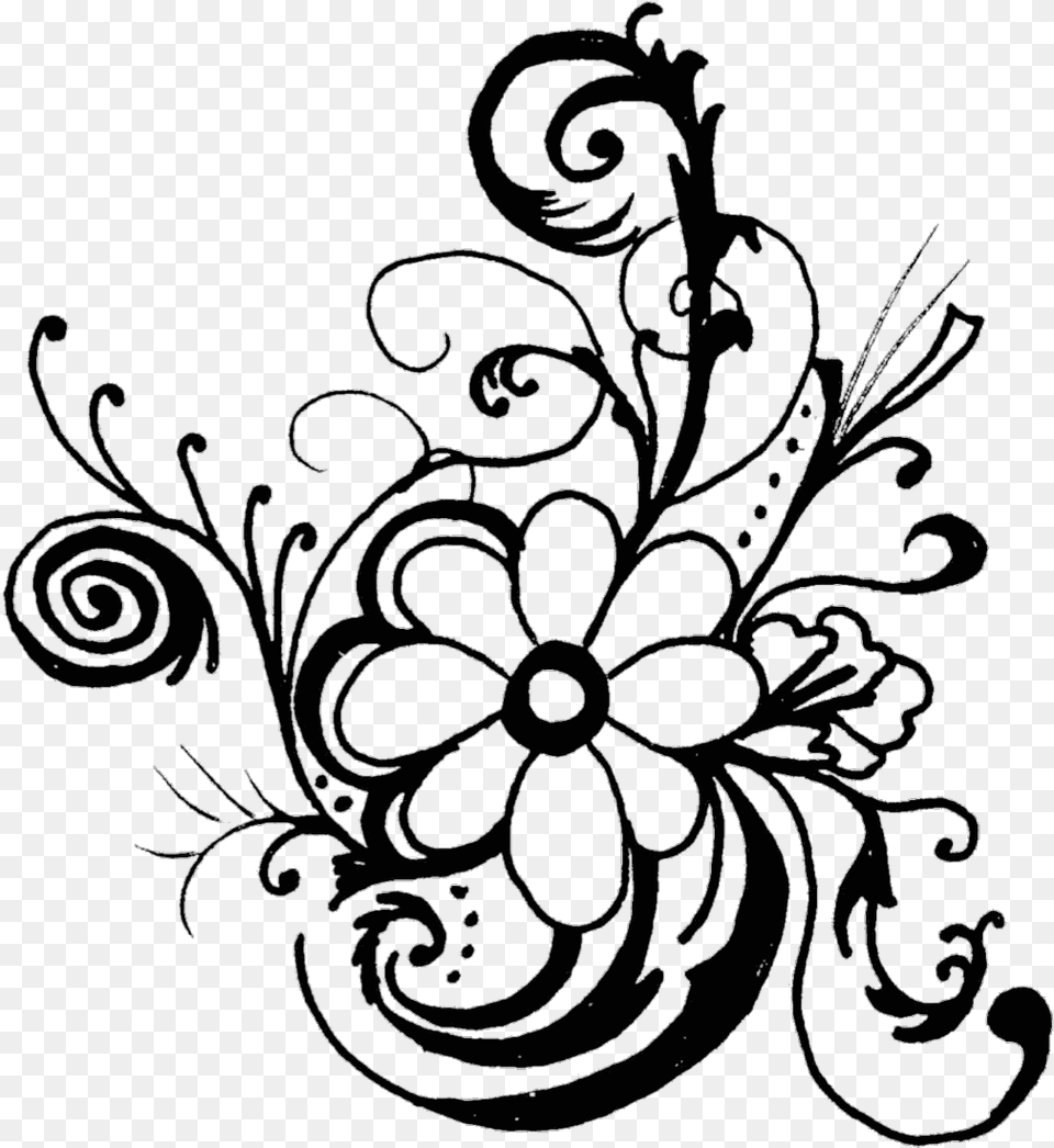 Filligree Swirls Decoration Illustration Flowers Black And White Flower Clipart, Art, Floral Design, Graphics, Pattern Png Image