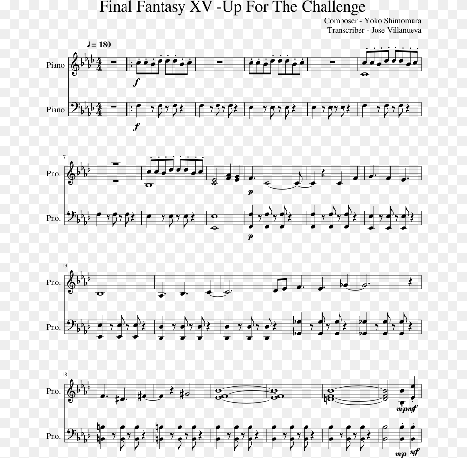 Final Fantasy Xv Up For The Challenge Sheet Music Piano, Gray Png Image