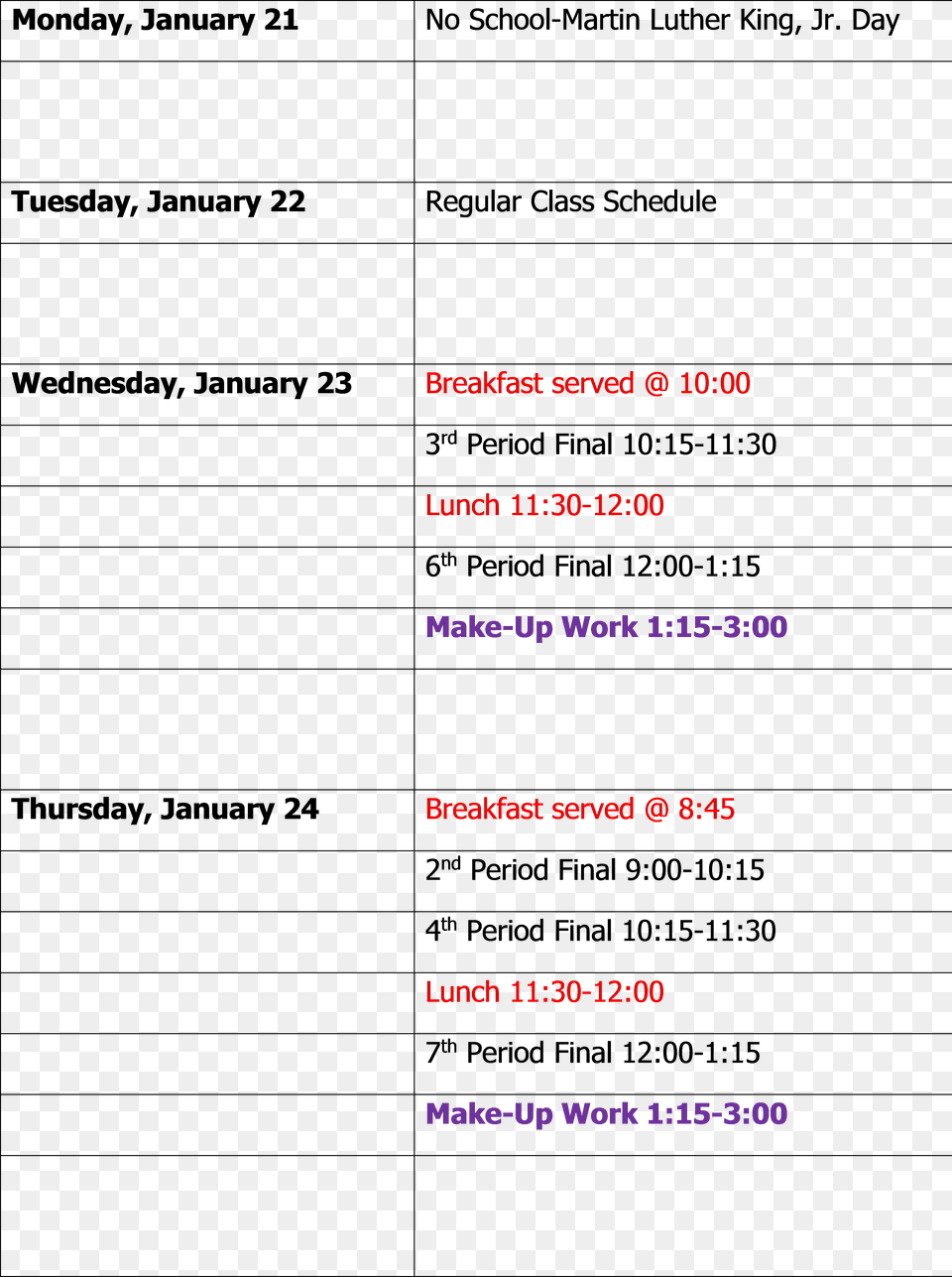 Finals Schedule, Text Free Png Download