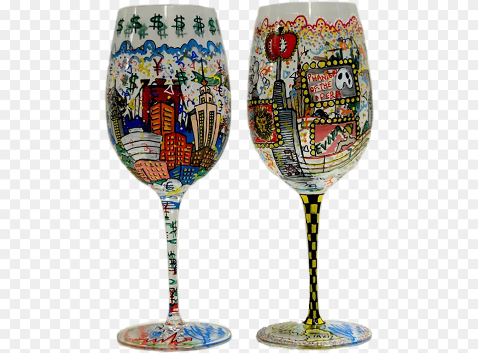 Financial Broadway Wine Glasses Fazzino New York City Wine Glasses, Alcohol, Beverage, Glass, Goblet Free Png Download