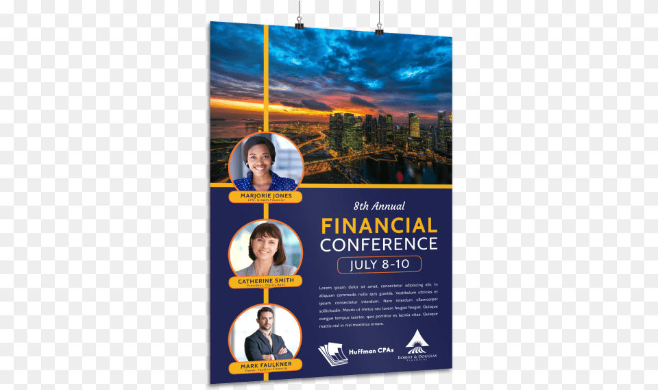 Financial Conference Poster Template Preview Financial Conference Template, Advertisement, Adult, Female, Male Png