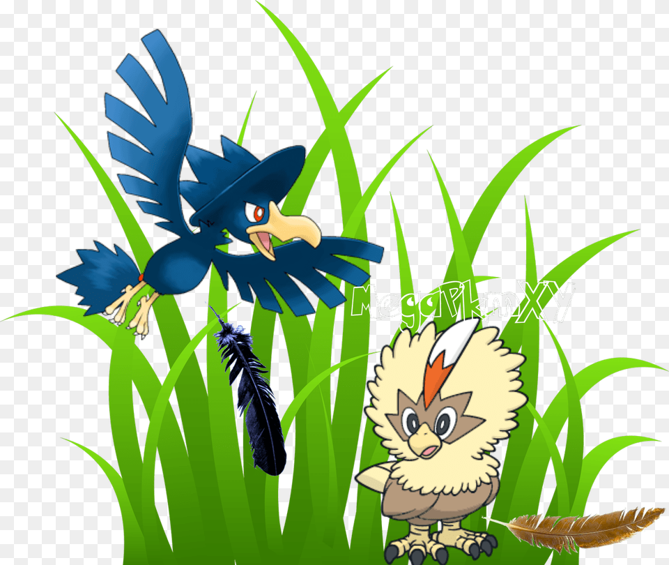 Find A Murkrow Feather In The Wild Find A Fletchling Grass Clip Art, Animal, Bird, Jay, Plant Png