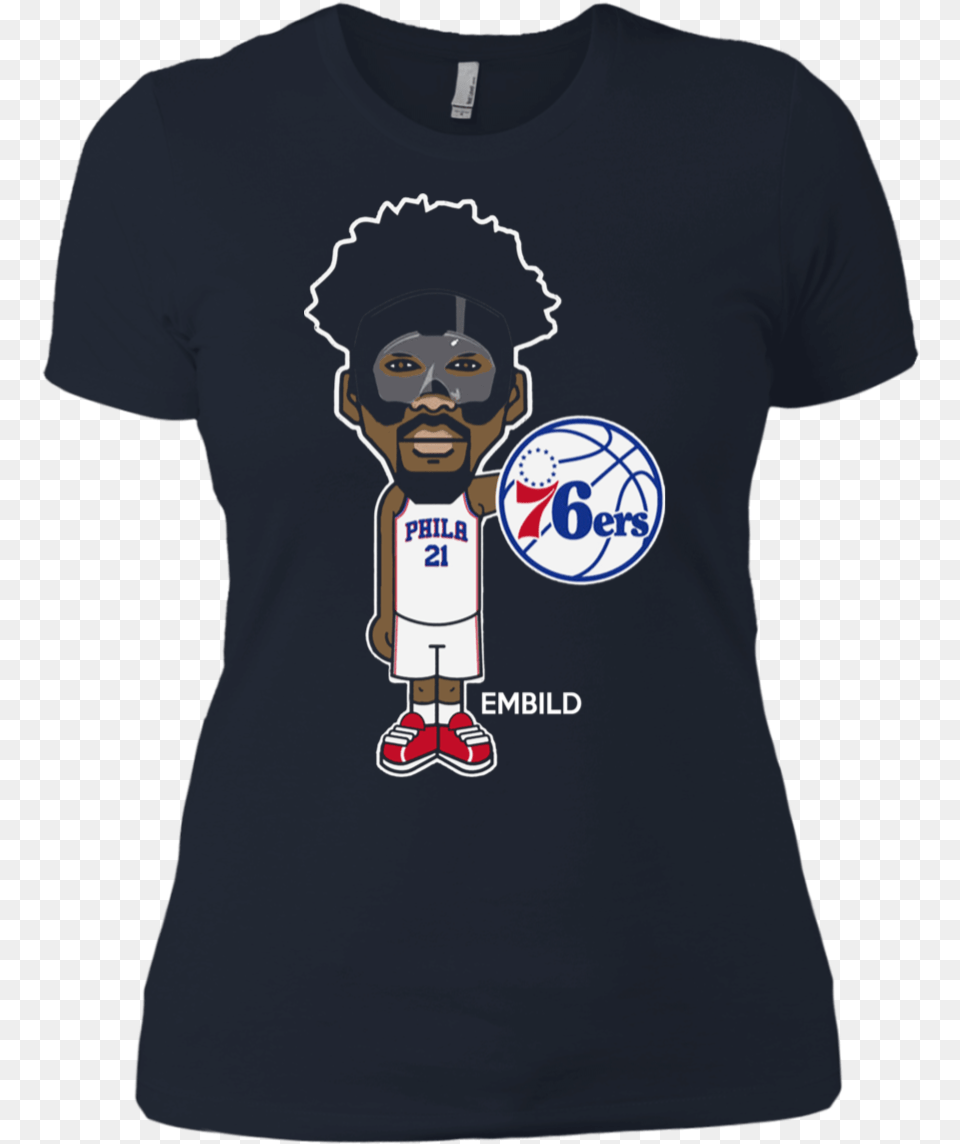 Find Philadelphia 76ers Joel Embiid Shirt Ladies Cartoon, Clothing, T-shirt, Adult, Male Png