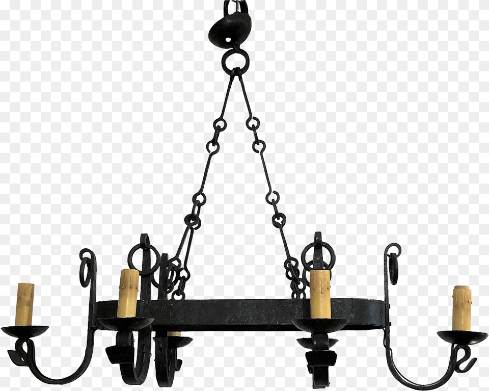 Fine Antique French Late 19th Century Old Wrought Iron Chandelier, Lamp, Candle Png Image