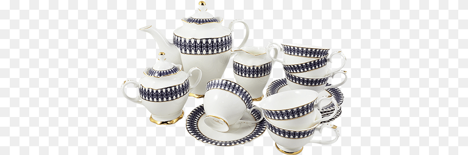 Fine Bone Tea Set Blue Strip With Gold Trim Bone China Tea Set, Art, Cookware, Porcelain, Pot Png Image