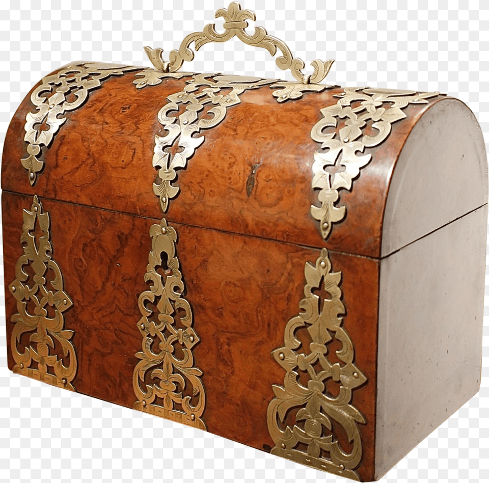 Fine English Burl Walnut Letter Box With Brass Strapwork, Treasure, Mailbox Png Image