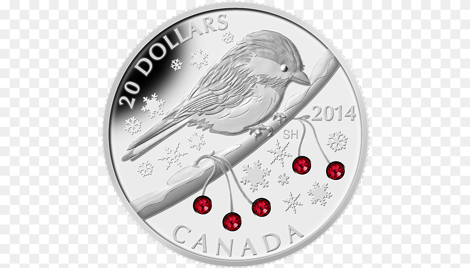Fine Silver Coin 2014 Fine Silver 20 Dollar Coin Crystal Series Chickadee, Money, Animal, Bird, Plate Free Transparent Png