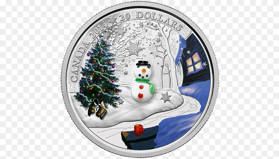 Fine Silver Coin 2014 Fine Silver 20 Dollar Coin Venetian Glass Snowman, Nature, Outdoors, Winter, Snow Free Transparent Png