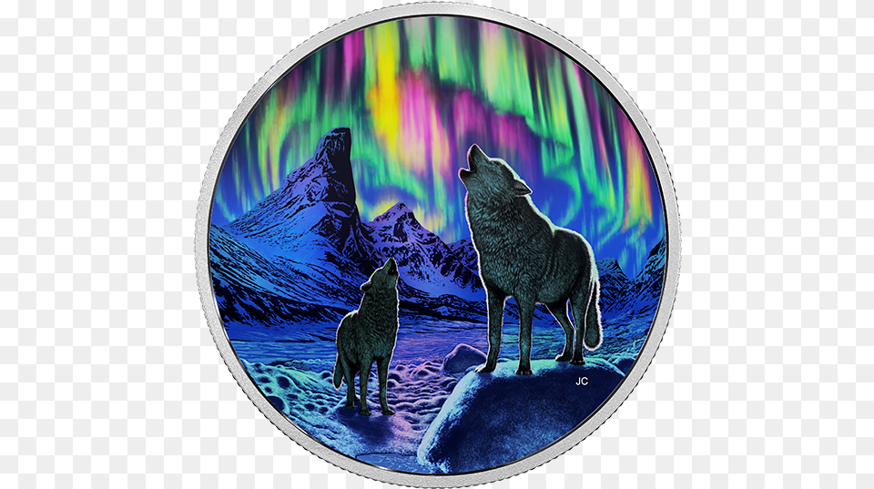 Fine Silver Glow In The Dark Coin Northern Lights In Canadian Northern Lights Coin, Animal, Mammal, Wolf, Coyote Free Png