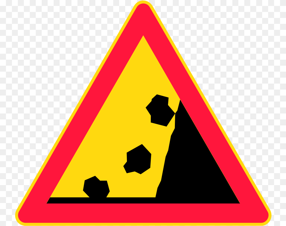 Finland Road Sign Beware Falling Rocks, Symbol, Triangle, Road Sign Free Transparent Png