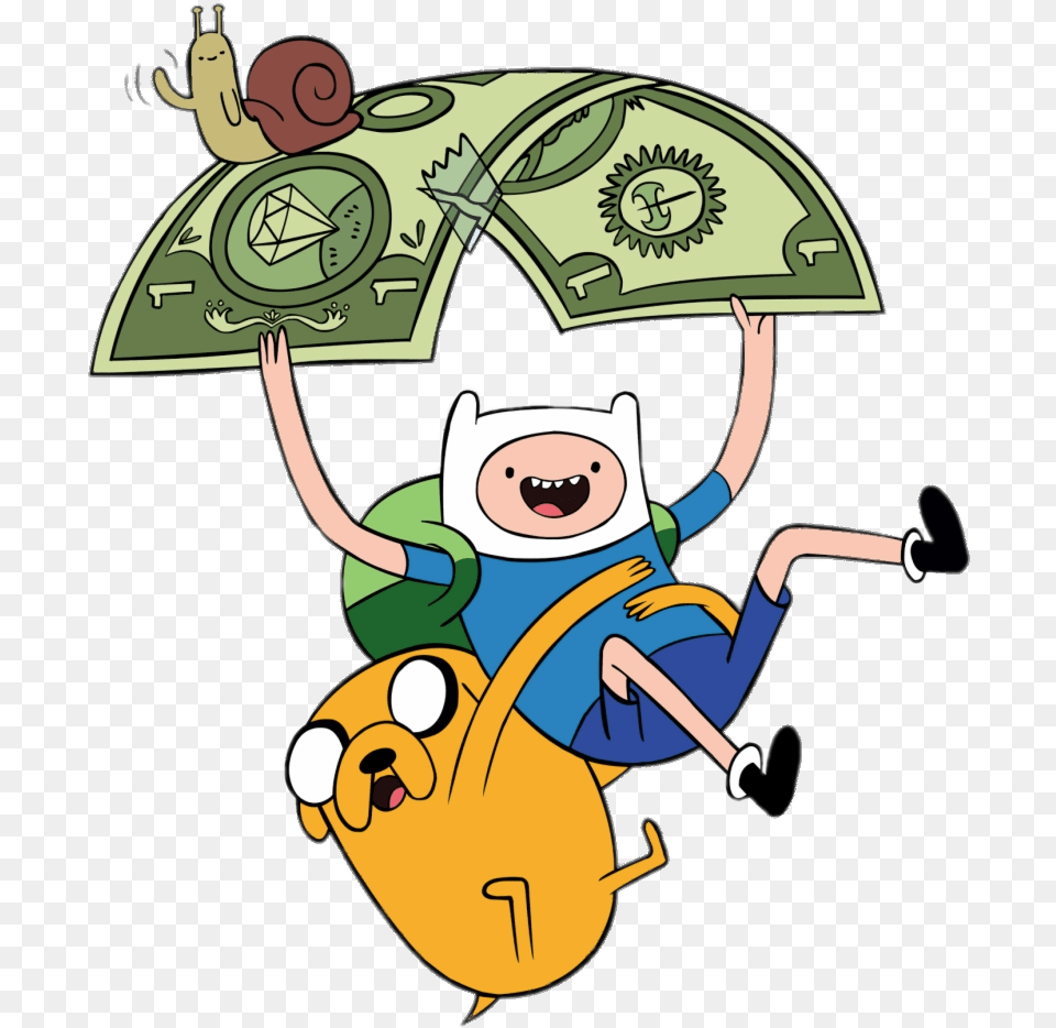 Finn And Jake Flying Down On Dollar Bill Time With Finn And Jake, Cartoon, Baby, Person, Face Free Png Download