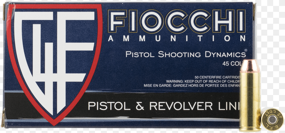Fiocchi Pistol Shooting Dynamics 45 Long Colt Fiocchi, Ammunition, Weapon, Bullet Free Png Download