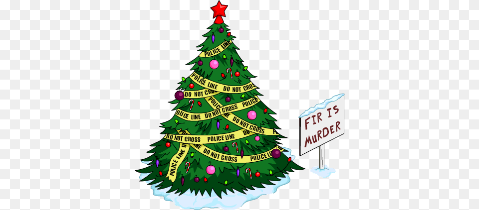 Fir Is Murder Christmas Tree Snow Menu Christmas Tree Simpsons, Christmas Decorations, Festival, Plant, Christmas Tree Png Image