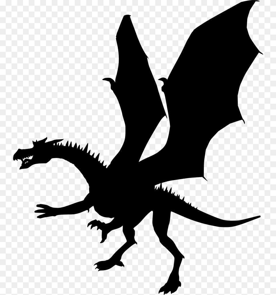 Fire Breathing Dragon Silhouette Dragon Clipart, Gray Free Png Download