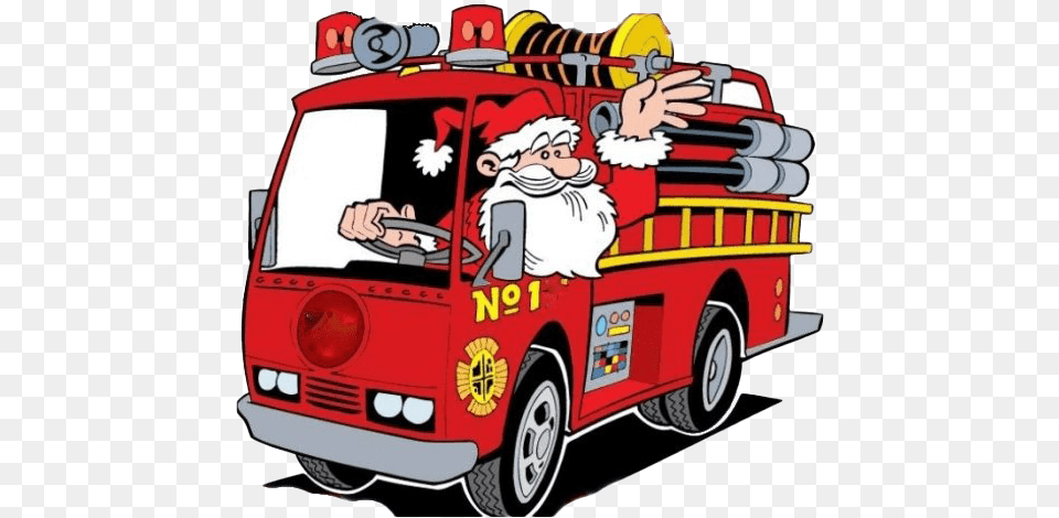 Fire Engine Image Santa On A Fire Truck, Vehicle, Transportation, Bus, Fire Truck Png