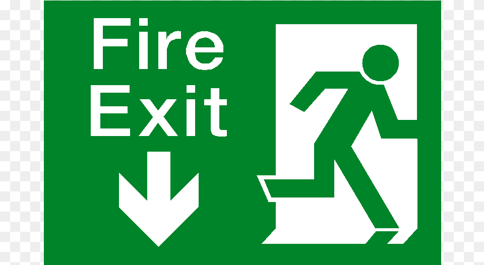 Fire Exit Down Arrow Sticker Safety Signs Fire Exit, Symbol, Sign, First Aid, Recycling Symbol Free Transparent Png