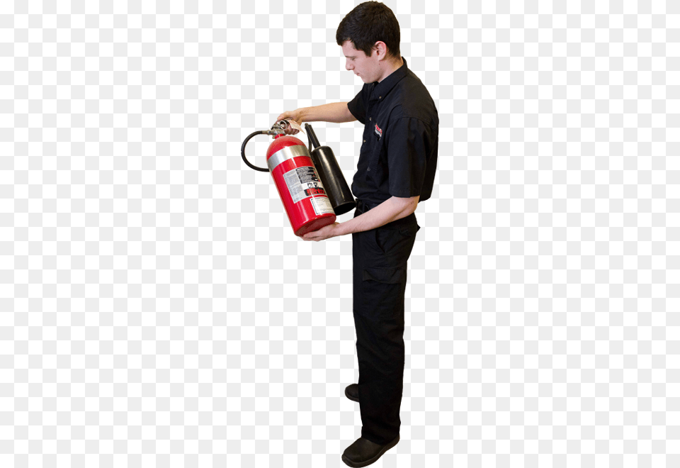 Fire Extinguisher Inspection And Maintenance Person With Fire Extinguishers, Cylinder, Adult, Male, Man Free Transparent Png