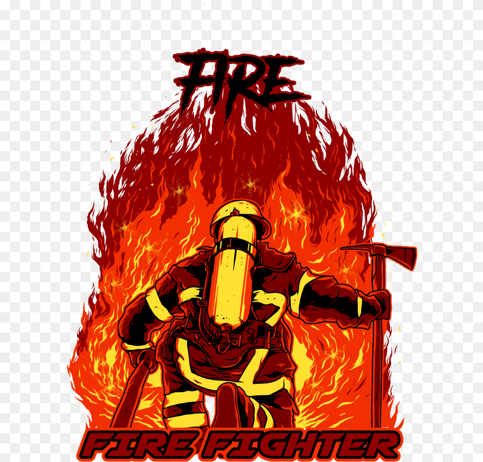 Fire Fighter T Shirt Graphic Design Illustration, Flame, Adult, Male, Man Free Png Download