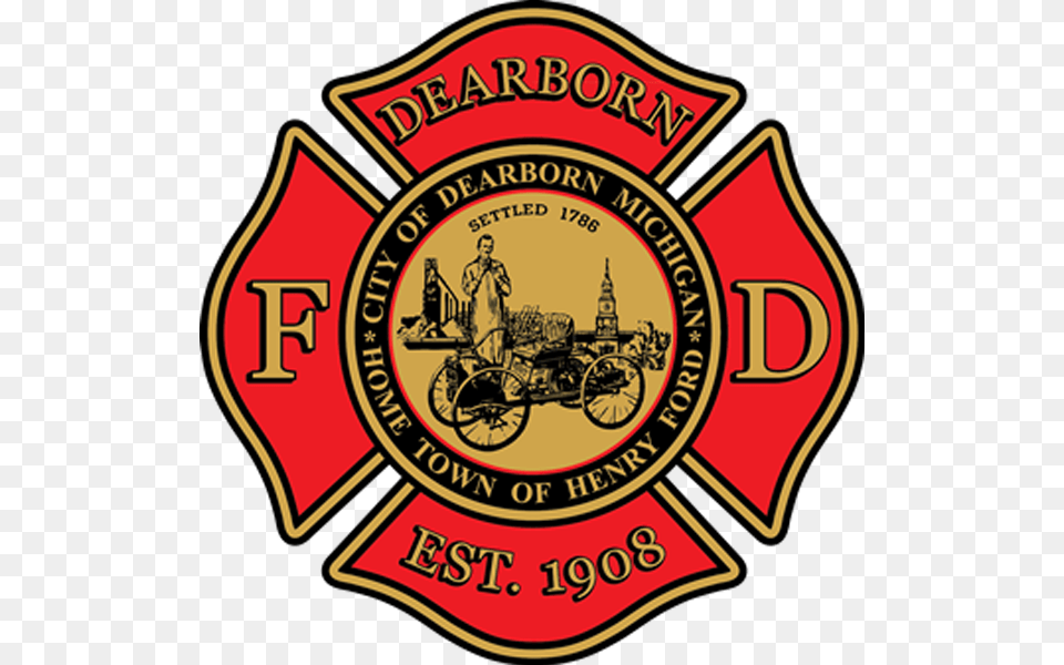 Fire Shield Red Gold600 City Of Dearborn, Badge, Symbol, Logo, Emblem Png Image