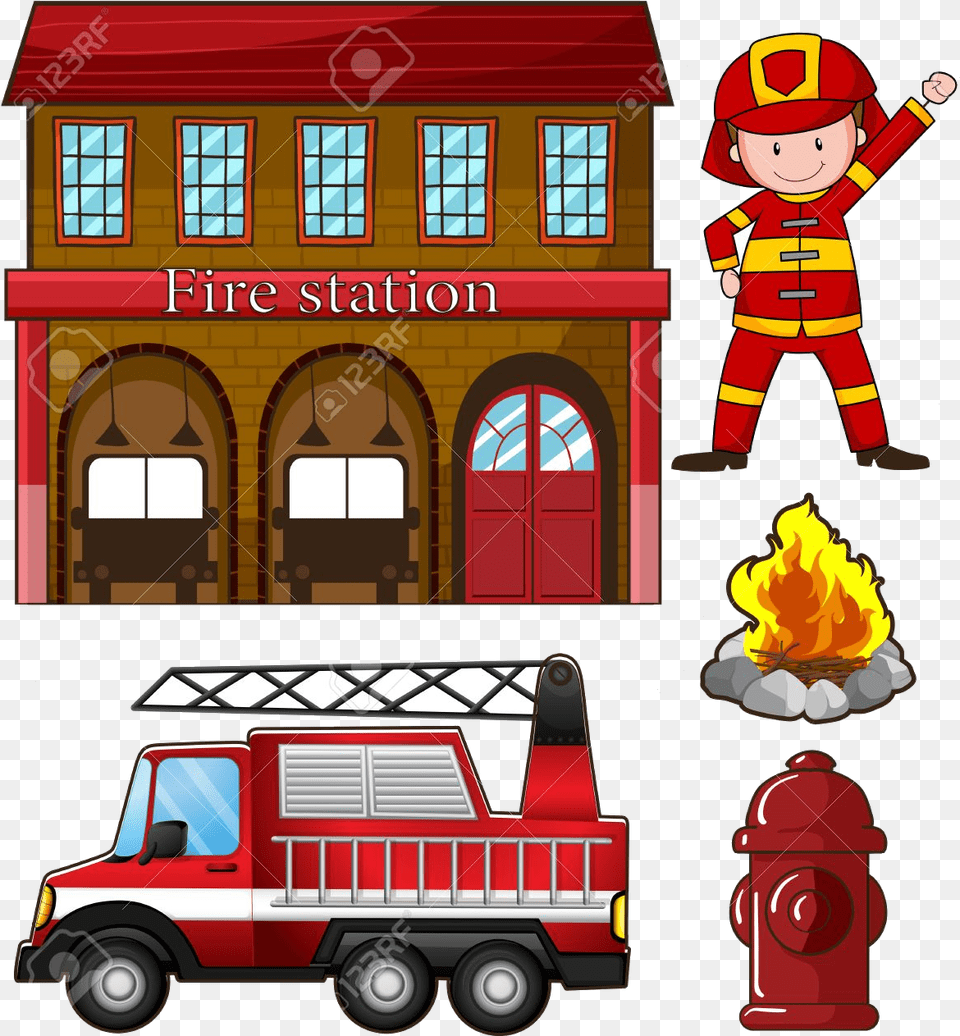 Fire Station Fireman And Transparent Clipart Picture Of Fire Station, Baby, Person, Head, Face Free Png